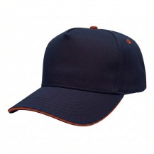 5CTSLE50 Navy-Orange 3q USA-made 5S Navy-Orange Polycotton Twill baseball cap, 3q view, manufactured in Newark NJ