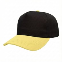 USA-made 5S Black-Safety Green Polycotton Twill baseball cap, 3q view, manufactured in Newark NJ