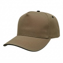 USA-made 5S Khaki-Black Polycotton Twill baseball cap, 3q view, manufactured in Newark NJ