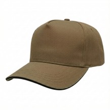 USA-made 5S Khaki-Black Polycotton Twill baseball cap, 3q view, manufactured in Newark NJ