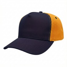 USA-made 5S Navy-Athletic Gold Polycotton Twill baseball cap, 3q view, manufactured in Newark NJ