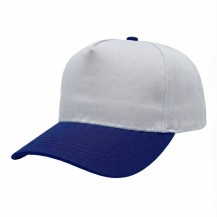 USA-made 5S White-Royal Blue Polycotton Twill baseball cap, 3q view, manufactured in Newark NJ