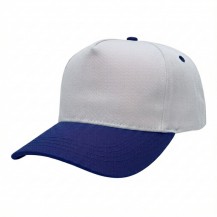 USA-made 5S White-Royal Blue Polycotton Twill baseball cap, 3q view, manufactured in Newark NJ