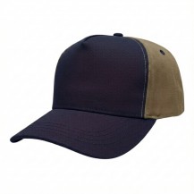 USA-made 5S Navy-Khaki Polycotton Twill baseball cap, 3q view, manufactured in Newark NJ