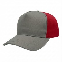 USA-made 5S Light Gray-Red Polycotton Twill baseball cap, 3q view, manufactured in Newark NJ