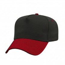 USA-made 5L Black-Red Domestic Twill baseball cap, 3q view, manufactured in Newark NJ