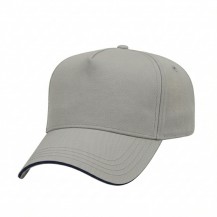 USA-made 5L Light Gray-Navy Domestic Twill baseball cap, 3q view, manufactured in Newark NJ