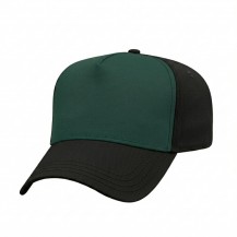 USA-made 5L Hunter Green-Black Domestic Twill baseball cap, 3q view, manufactured in Newark NJ