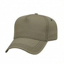 USA-made 5L Khaki-Navy Domestic Twill baseball cap, 3q view, manufactured in Newark NJ