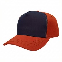 USA-made 5S Navy-Orange Domestic Twill baseball cap, 3q view, manufactured in Newark NJ