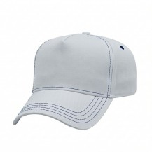 USA-made 5L White-Royal Blue Organic Twill baseball cap, 3q view, manufactured in Newark NJ