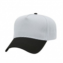 USA-made 5L White-Black Organic Twill baseball cap, 3q view, manufactured in Newark NJ
