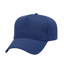 USA-made 5L Royal Blue Organic Twill baseball cap, 3q view, manufactured in Newark NJ