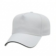 USA-made 5L White-Black Organic Twill baseball cap, 3q view, manufactured in Newark NJ