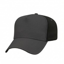 USA-made 5L Dark Gray-Black Organic Twill baseball cap, 3q view, manufactured in Newark NJ