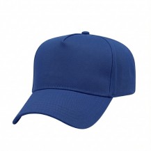 USA-made 5L Royal Blue Organic Twill baseball cap, 3q view, manufactured in Newark NJ