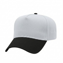 USA-made 5L White-Black Organic Twill baseball cap, 3q view, manufactured in Newark NJ