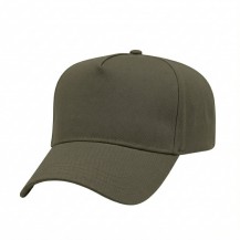 USA-made 5L Olive Organic Twill baseball cap, 3q view, manufactured in Newark NJ