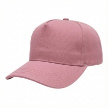 USA-made 5S Pink Organic Twill baseball cap, 3q view, manufactured in Newark NJ