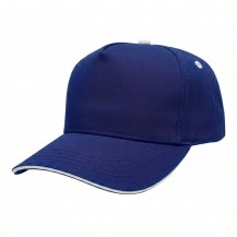 USA-made 5S Royal Blue-White Organic Twill baseball cap, 3q view, manufactured in Newark NJ