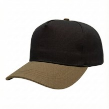 USA-made 5S Black-Khaki Organic Twill baseball cap, 3q view, manufactured in Newark NJ