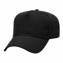 USA-made 5L Black Ripstop baseball cap, 3q view, manufactured in Newark NJ