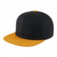 USA-made 6H Black-Athletic Gold Chino baseball cap, 3q view, manufactured in Newark NJ