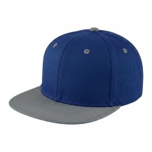 USA-made 6H Royal Blue-Light Gray Chino baseball cap, 3q view, manufactured in Newark NJ
