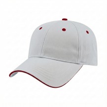 USA-made 6L White-Red Chino baseball cap, 3q view, manufactured in Newark NJ