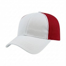 USA-made 6L White-Red Chino baseball cap, 3q view, manufactured in Newark NJ
