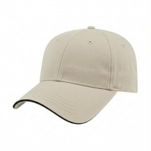 USA-made 6L Putty-Black Chino baseball cap, 3q view, manufactured in Newark NJ