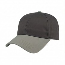 USA-made 6L Dark Gray-Light Gray Chino baseball cap, 3q view, manufactured in Newark NJ