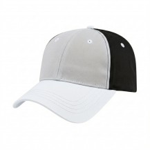 USA-made 6L White-Black Chino baseball cap, 3q view, manufactured in Newark NJ