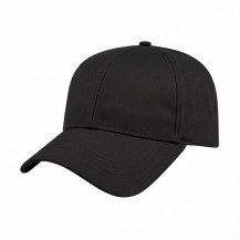 USA-made 6L Black Chino baseball cap, 3q view, manufactured in Newark NJ