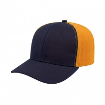 USA-made 6S Navy-Athletic Gold Chino baseball cap, 3q view, manufactured in Newark NJ