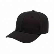 USA-made 6S Black Chino baseball cap, 3q view, manufactured in Newark NJ