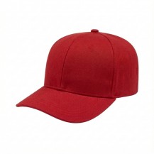 USA-made 6S Red Chino baseball cap, 3q view, manufactured in Newark NJ