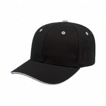 USA-made 6S Black-White Chino baseball cap, 3q view, manufactured in Newark NJ
