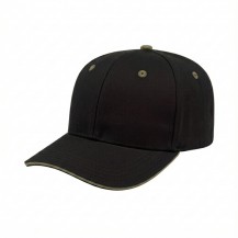 USA-made 6S Black-Khaki Chino baseball cap, 3q view, manufactured in Newark NJ
