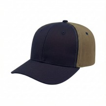USA-made 6S Navy-Khaki Chino baseball cap, 3q view, manufactured in Newark NJ
