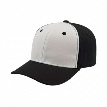 USA-made 6S White-Black Chino baseball cap, 3q view, manufactured in Newark NJ