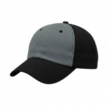 USA-made 6U Light Gray-Black Chino baseball cap, 3q view, manufactured in Newark NJ