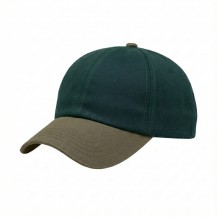 USA-made 6U Hunter Green-Khaki Chino baseball cap, 3q view, manufactured in Newark NJ