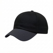 USA-made 6U Black-Dark Gray Chino baseball cap, 3q view, manufactured in Newark NJ
