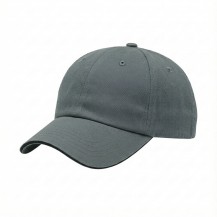 USA-made 6U Light Gray-Black Chino baseball cap, 3q view, manufactured in Newark NJ