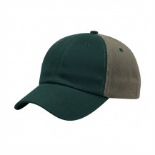 USA-made 6U Hunter Green-Khaki Chino baseball cap, 3q view, manufactured in Newark NJ