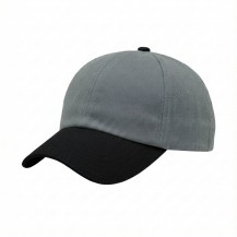 6BCUPO30 Light Gray-Black 3q USA-made 6U Light Gray-Black Chino baseball cap, 3q view, manufactured in Newark NJ