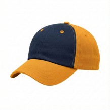 USA-made 6U Navy-Athletic Gold Chino baseball cap, 3q view, manufactured in Newark NJ