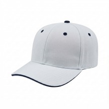 USA-made 6S White-Navy Brushed Denim baseball cap, 3q view, manufactured in Newark NJ