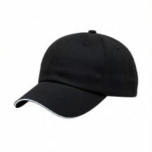 USA-made 6U Black-White Brushed Denim baseball cap, 3q view, manufactured in Newark NJ